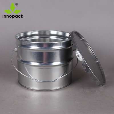 3.5 gallon plain silver round paint tin bucket with lid